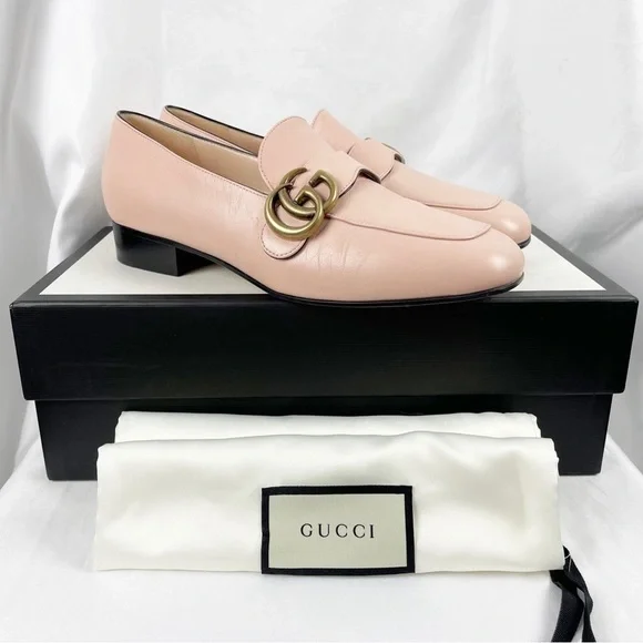 Gucci Marmont GG Double G Logo Loafers Pink EU 36.5 Leather - Picture 1 of 11